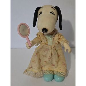 Vintage Snoopy Belle Vinyl Doll in Floral Dress with Mirror‎ Peanuts Collectible